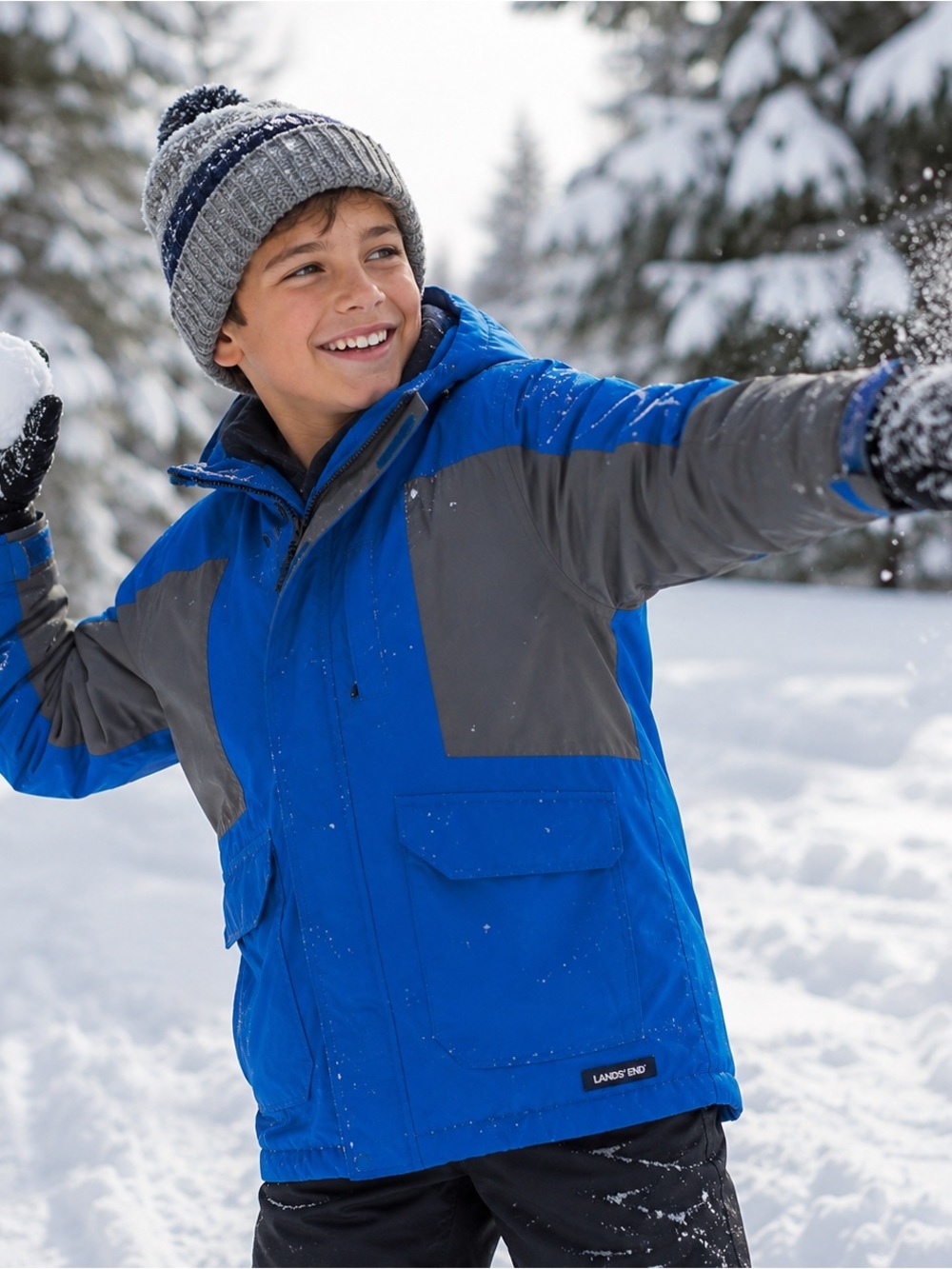 Lands’ End Kids Blue & Gray Fleece-Lined Waterproof Squall Jacket – Boy 10/12